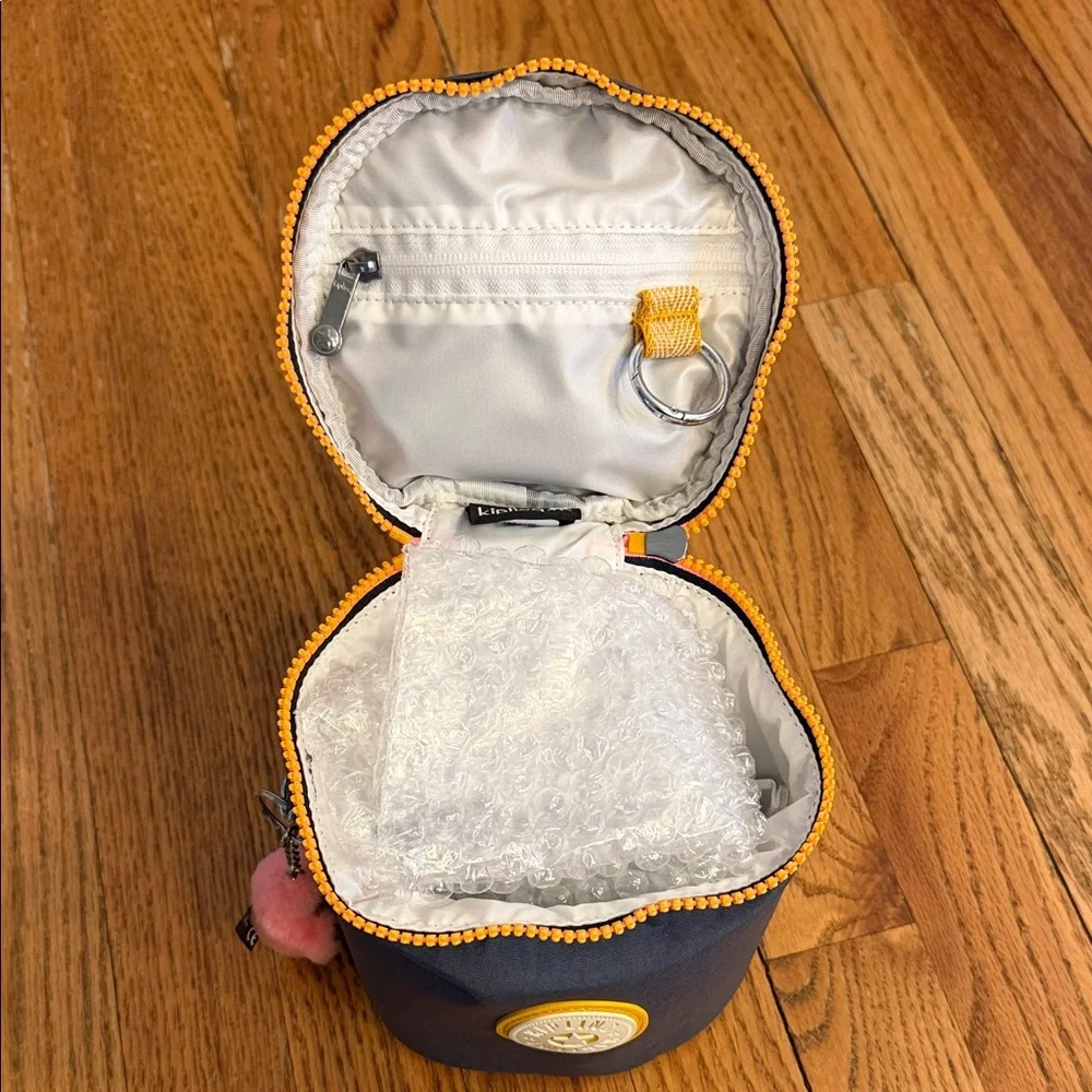 Kipling Navy Cosmetic Case with Yellow Accents and Pink Pom - Picture 6 of 7